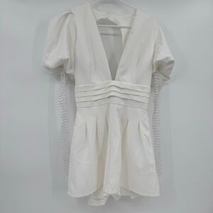 Blithe LA Romper Women Small NEW White Long Sleeve Rhinestone Wedding Low V-Neck